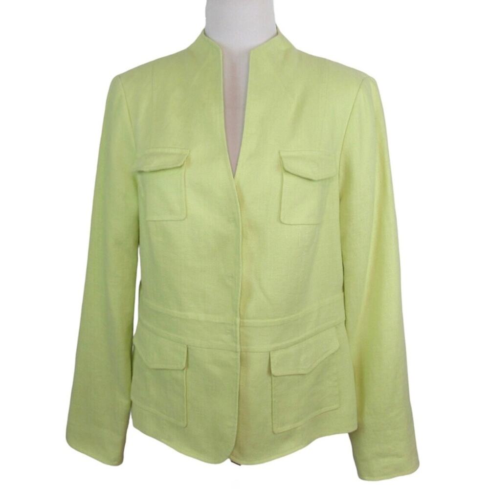 WORTH Vintage Linen Chartreuse Mandarin Blazer Women’s Size 16